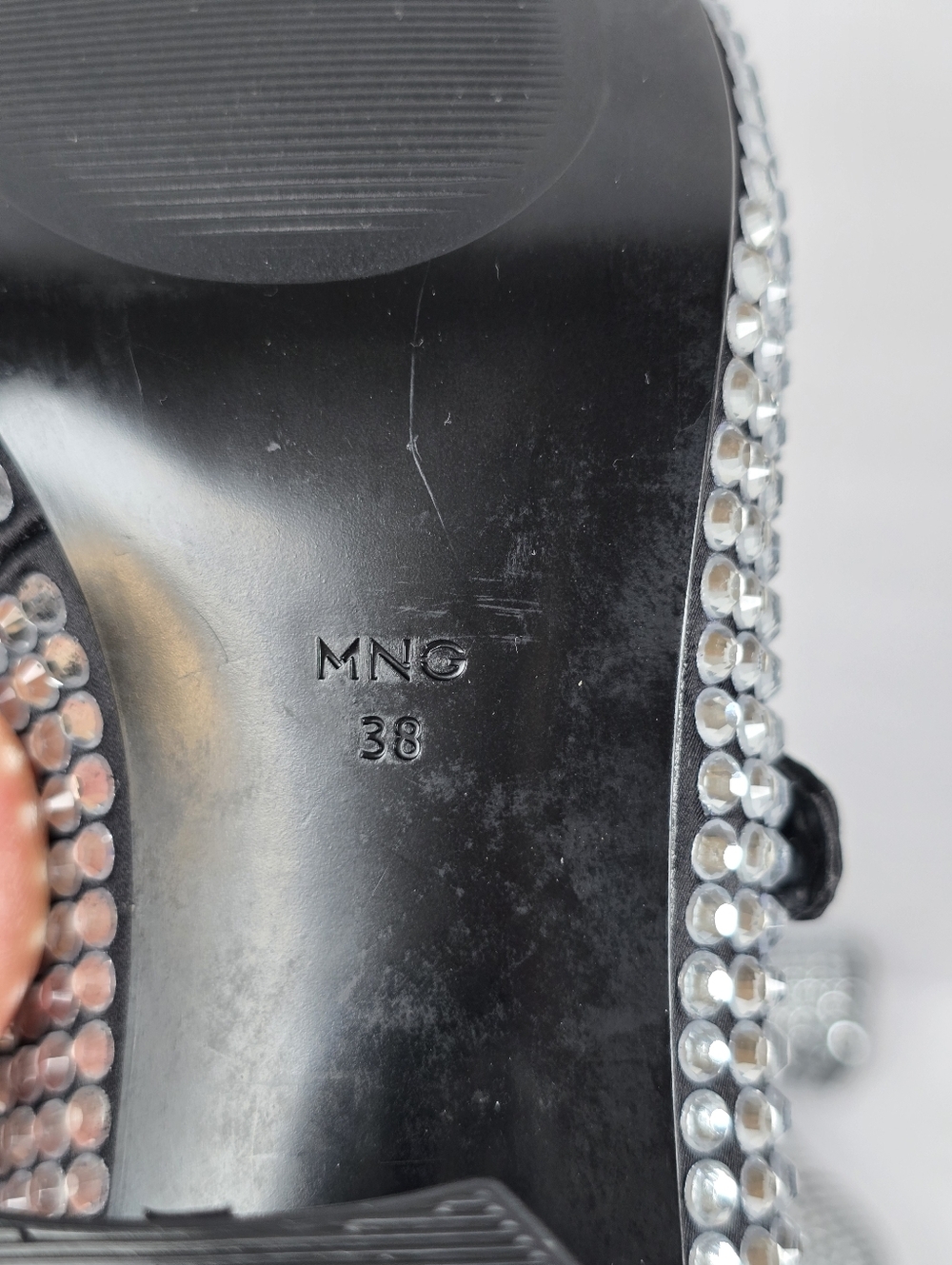 Mango Silver Rhinestone Mary Jane Block Heel Pumps Crystal Embellished Size 38 - Picture 11 of 12